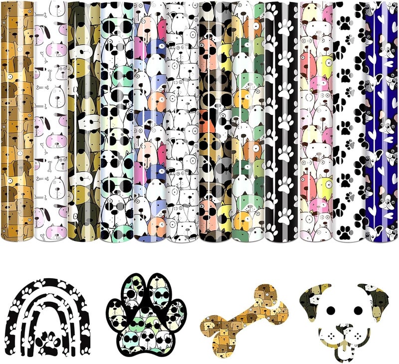 Tintnut Cartoon Dog Heat Transfer Vinyl -12 Sheets 12"x10" Patterned Iron on Vinyl for T-Shirts Clothing Bags HTV Vinyl for All Cutting Machine - Image 1